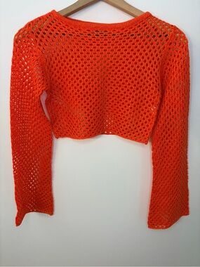 PrettyLittleThing Women’s Orange and Gold Crochet Cropped Sweater, Size XS